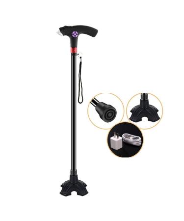 Canes Elderly Crutches Lightweight Walking Sticks Four Legged Multi Function Anti Skid Telescopic with Lights Automatic Sound and Light Alarm System