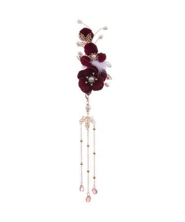 LALAFINA Antique Fur Ball Hair Clip Dangle Tassel Hairpin Women Flower Hair Barrette Dangle Tassel Hair Clip Hair Accessory for Women Japanese Hair Abs Accessories Girl Hanfu