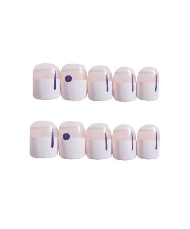 24Pcs/Set Press On Nails French Blue White Dot Half Cut False Nail Patch False Nails Acrylic Fake Nails Full Cover Nails Tips Artificial Finger Manicure Press on nails for Women and Girls