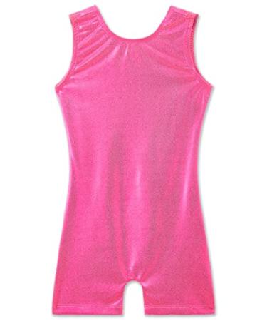 TENVDA Girls Gymnastics Leotards with Shorts Size 2-12 Years Old Sparkly Multicolor Tumbling Biketards Hot Pink 3-4T