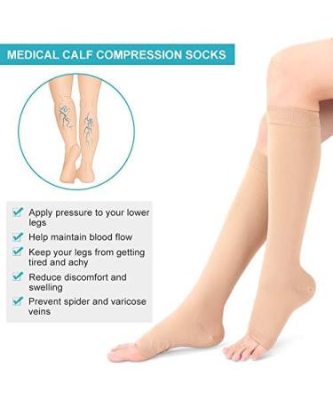 Buy Compression Stockings for Men & Women - Open Toe Flight Socks 20-30 mmHg Support Knee-High Sleeves for Travel & Pregnancy (XL Skin) - Buy Online on GoSupps.com