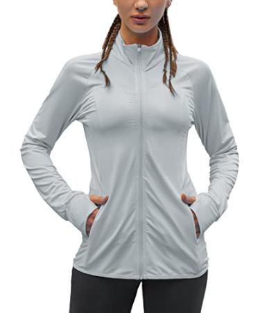 COOrun Women's UPF 50+ Sun Protection Hoodie Jacket Long Sleeve Hooded Active Shirts Outdoor Performance with Pockets No Hood Medium 06 Grey