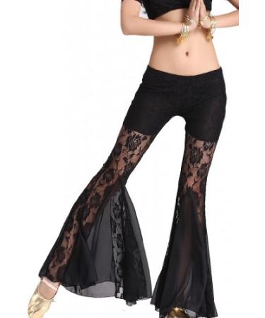 ZLTdream Belly Dance Lace Fishtail Pants for Petite Figure Women Rave Outfit Medium Black