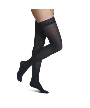 Sigvaris Women’s Style Soft Opaque 840 Closed Toe Thigh-Highs w/Grip Top 20-30mmHg - Black - Large Long Large Short Black