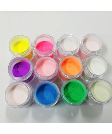 Glow in The Dark Acrylic Powder &Dipping Powder 12 Luminous Polymer Powder 12pcs Glow in The Dark Pigment Powder Acrylic 10g/jar - (Color: 12colors)