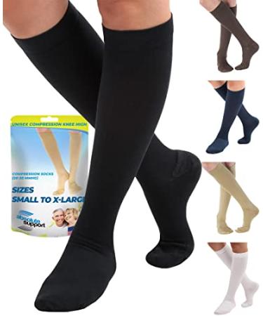 ABSOLUTE SUPPORT Cotton Compression Socks 20-30mmHg Women & Men - USA Made Black Medium