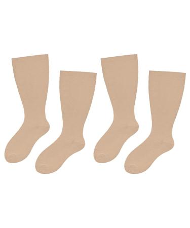 WOOAUTO 2 pair compression stockings thick calves men Thrombosis socks women oversize support stockings - cotton stockings compression socks for leisure/pregnant women 3xl skin color