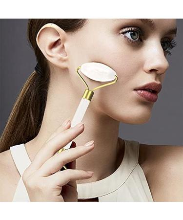Jade Roller & Gua Sha Face Roller Rose Quartz Massager Facial Beauty Roller Skin Care Tools for Face Eyes Neck Reduce Wrinkle and Dark Circle (White A) - Buy Online on GoSupps.com