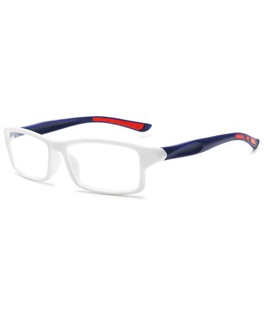 Vevesmundo sporty reading glasses Blue light filter men women Light rectangular anti -blue light reading help visual aid glasses+1.0 +1.5 +2.0 +2.5 +3.0 +4.0 1 piece white & blue reading glasses 2.0 x x