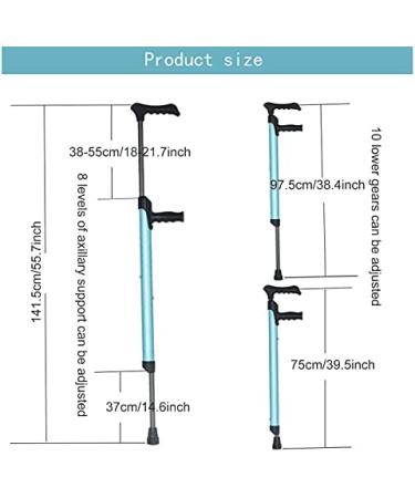 Adjustable Underarm Crutch Ergonomic Walking Crutch with Comfy Handle Blue Aluminum Crutch for Adults for Seniors Disabled Elderly Prosperous - Buy Online on GoSupps.com