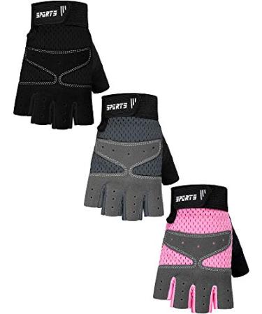 SATINIOR 3 Pairs Kids Half Fingerless Gloves Non-Slip Gel Gloves Adjustable Sports Gloves for Kids Cycling Biking, Pink, Grey Black 5-9 Years - Buy Online on GoSupps.com