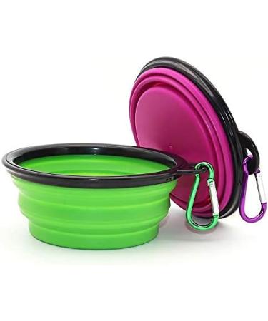 Slson 2 Pack Foldable Travel Dog Bowl - Safe & Portable Pet Bowl with Carabiners | Perfect for Cats & Dogs - 350ml - Purple & Green - Buy Online on GoSupps.com
