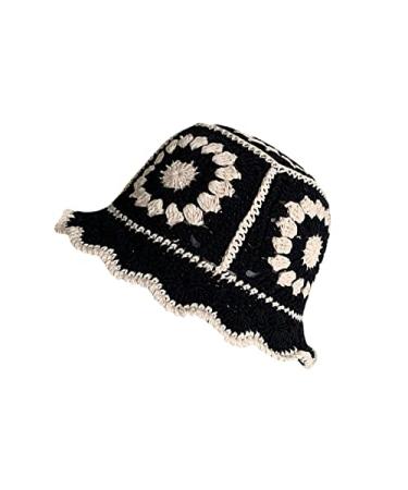 JiaTL WeyJia Crochet Bucket Hat for Women Knit Handmade Foldable Floppy Beach Hat Fashion Cute Comfy and Casual B-black