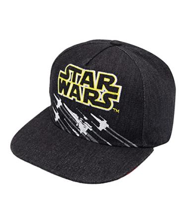 Star Wars Classic Embroidered Logo Flatbrim Baseball Cap Hat, Boys Youth Black, Yellow, Silver