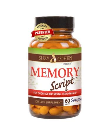 Suzy Cohen Memory Script with Lions Mane Phosphatidylserine Green Tea Extract and Ginkgo - Brain Support Supplement for Focus - Nootropic Capsules for Cognition Faster Recall and Mood