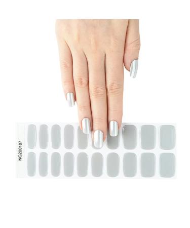 Semi Cured Gel Nails Strips 20 Stickers Nail Wraps Soft Self-Adhesive Gel Nail Stickers Salon-Quality Gel Nail Strips for Nails French Tip Manicure UV/LED Lamp Required (Pearl Grey-187)
