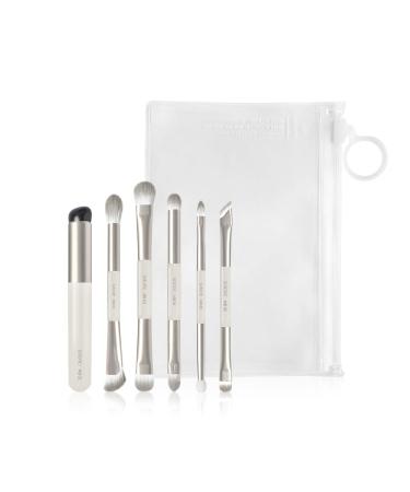 Solone Mini Makeup Travel Brush Set (6pcs) - Blush Eyeshadow Pencil Detail Accent and Dual Ended Silicone Makeup Brushes with Wooden Handles Multifuncational and Vegan & Cruelty Free
