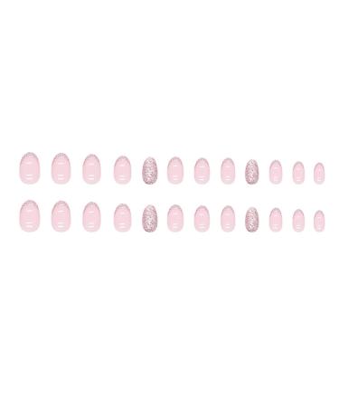 French Pink Glitter Press on Nails | Medium/Short Round Acrylic False Nails with Glossy Finish and Sequin Designs - Women/Girls Stick-on Nail Tips - Buy Online on GoSupps.com