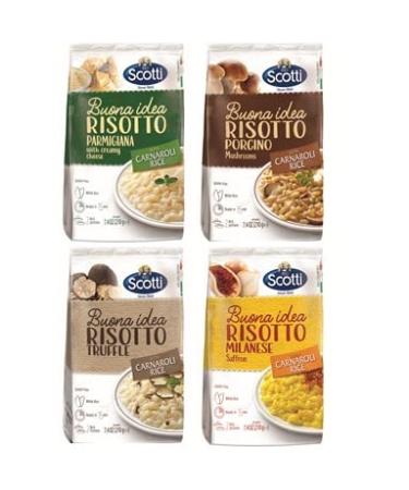 4 Pack Italian Risotto Carnaroli Rice Riso Scotti Ready Meals Easy to Cook Italian Seasoned Risotto Easy Dinner Side Dish Just Add Water and Heat Variety Pack 7.4 oz 2-3 servings