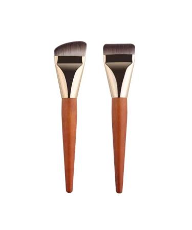 Flat Kabuki Foundation Brush Set 2 Pieces for Blending Liquid Cream Mineral Powder Makeup Beige
