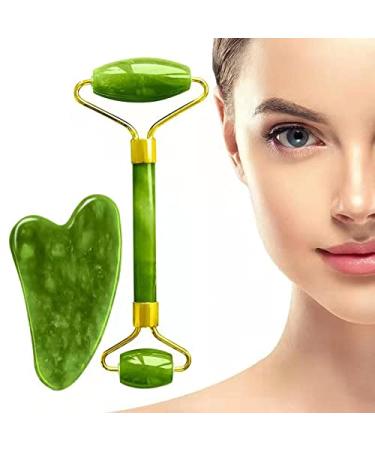 Aruiteng Jade Roller and Gua Sha Massager Tools Face Roller Face Massager Jade Stone Facial Roller for Eye Puffiness Skin Tightening Rejuvenation of The Face and Neck