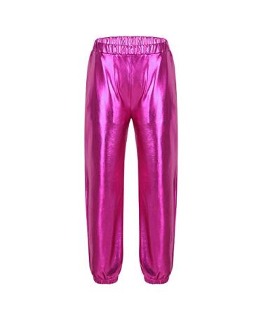 JEATHA Kids Girls Shiny Metallic Elastic Waist Pants Ballroom Jazz Hip-Hop Street Dancing Gymnastic Dancewear Rose_red 12