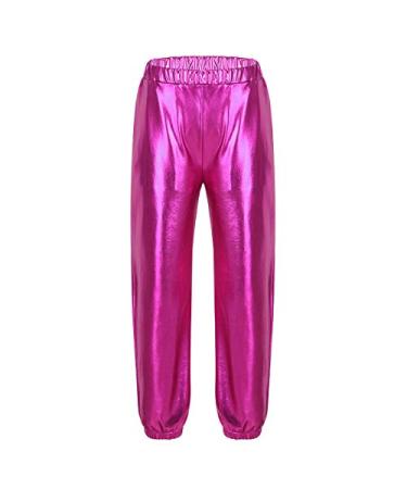 JEATHA Kids Girls Shiny Metallic Elastic Waist Pants Ballroom Jazz Hip-Hop Street Dancing Gymnastic Dancewear Rose_red 12