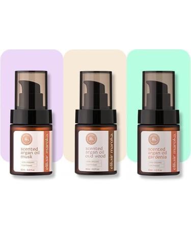 eliksir maroka Set of 3 x 60ml Argan Oil "Oriental Pleasure" | Oud Gardenia Musk | 99% Organic Face Body and Hair Care
