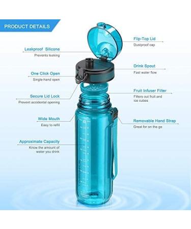 Uzspace Leak-Proof Drinking Bottle 500ml/750ml/950ml - BPA-Free Tritan Water Bottle for Kids Fitness & Outdoor - Cyan 750ml - Buy Online on GoSupps.com