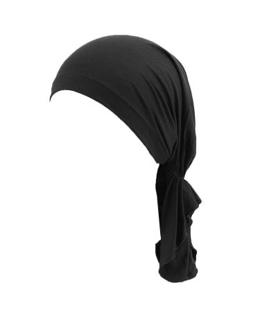 amangul Cotton for Head Scarf Turban Chemo Inner Hijab Pre Tied Bonnet(Black)