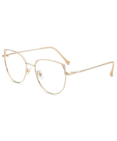 Firmoo Computer Glasses Women Blue Light Filter Glasses Without Insight Intactural Remand Metal Glasses Workplace Glasses Blaufilter UV protective glasses for screens 1.0x gold