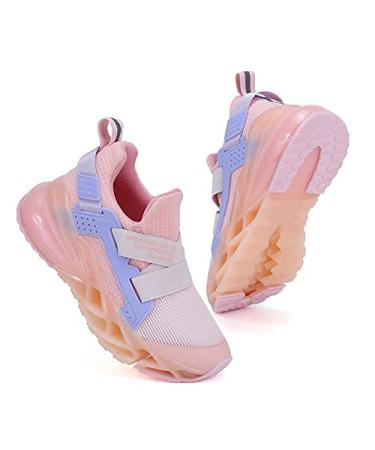 Coolloog Kids Sneakers Boys Girls Running Tennis Walking Shoes Lightweight Breathable Sport Athletic 1 Big Kid Orange Pink