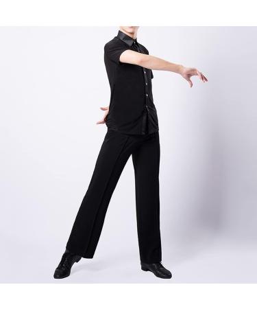 Men's Black Dance Shirt Ballroom Modern Salsa Short Sleeve Tango US L/Asia XXL - Bust 106-108cm - Buy Online on GoSupps.com