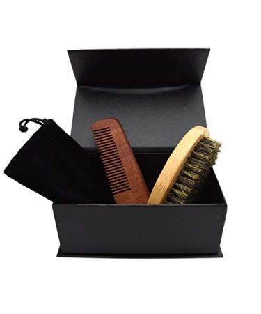 Lucaser Beard Brush and Mustache Beard Comb Kit for Facial Care Gift Grooming Comb for Men with Bristles Shaving Brush Set