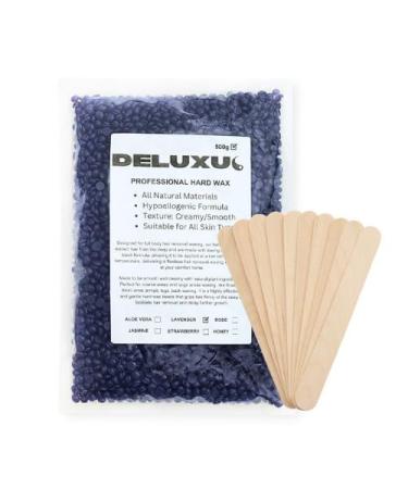 DELUXUS Waxing Beads 500g Hard Wax Beads Brazilian Bikini Wax with 10 Applicators Wax Beads for Face Upper Lip Legs Armpit Eye Brow for Fine Hair Removal. (Lavender)