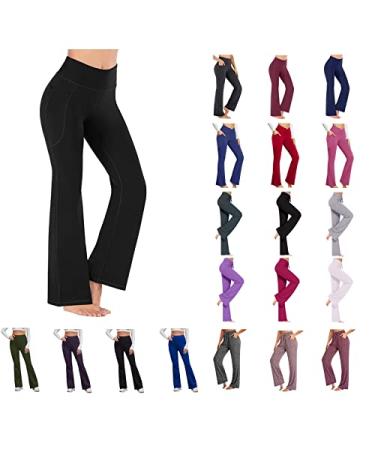 Attine Women's Wide Leg Yoga Pants Bootcut High Waist Sweatpants Workout Casual Flare Leggings Stretch Pants with Pockets A02-black X-Large