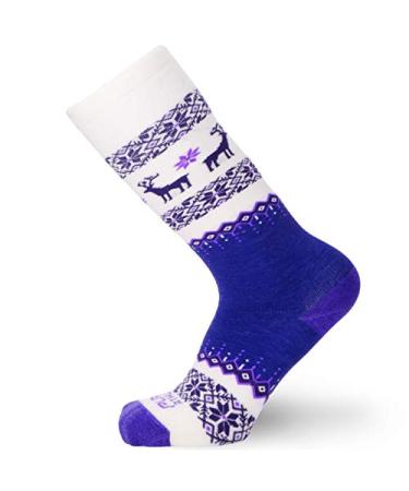 Pure Athlete Kids Merino Wool Ski Socks  Snow Sock for Boys, Girls, Children  Snowboard 1 Pair - Dark Purple/White Small-Medium