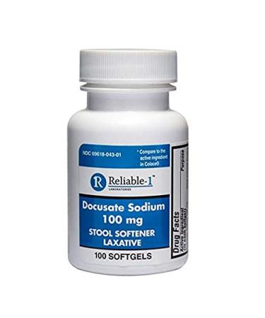 Reliable-1 Laboratories Docusate Sodium Stool Softener (100 mg Soft Gel) - Helps Relieve and Prevent Hard Stools Due to Constipation