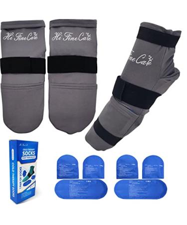 Cold Therapy Socks Foot Ice Pack Cooling Socks for Feet Heel Swelling Chemotherapy Neuropathy Plantar Fasciitis Achilles Arthritis Post Partum Foot Pain Relief(Set 2 Gray Socks 6 Ice Packs)