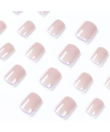 Sethexy Minimal French Short Square False Nails Collection - Nude Pink Glossy Fake Nails 24Pcs Full Cover Acrylic Stick on Nails - For Women and Girls - Buy Online on GoSupps.com
