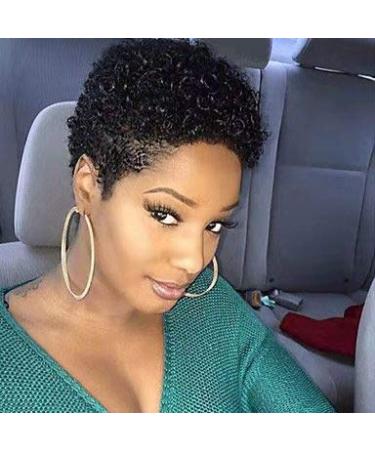 Shimei Short Afro Kinky Curly Human Hair Wigs Pixie Cut Wigs Machine Made Unprocessed Virgin Human Hair Short Curly afro Wigs None Lace Front Wig Glueless Wig 8 Inch (Pack of 1) natural color