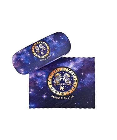 Zodiac motif case with microfibre fabric cover and matching microfibre cloth - Gemini