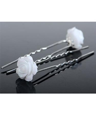 Anniup hairpins with white roses for women and girls bridal jewelry wedding hair needles flowers for hair wedding hair accessories styling and bridal hair needle 10 pieces