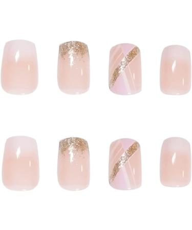 24pcs Short Square False Nails White Pink Ombre Stick on Nails French Tip Glitter Gold Press on Nails Geometry Removable Fake Nails with Glue Full Cover Glue on Nails Women Girls Nail Art Accessories 0199Y42 - Buy Online on GoSupps.com