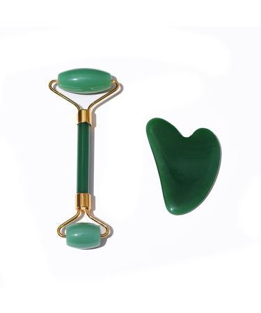 Natural Jade Roller Facial Massager Facial Eye Tendon Beauty Lift Firming face-Lift Set (Color : Dark Green)