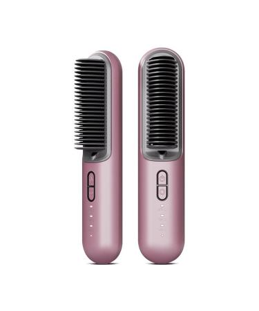 Flux Cordless Hair Straightener Brush - Portable Ideal for Travel. This Mini Ionic Hot Comb Straightener for Women Offers Lightweight Cordless Design and Fast Charging. (Pink)