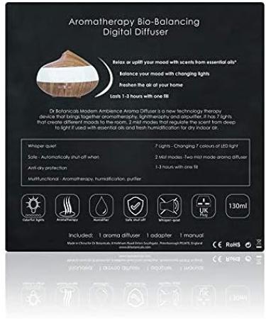 Dr. Botanicals Bio-Balance Aromatherapy Diffuser 130ml - 7 Color Lights, 2 Mist Modes - Whisper Quiet Air Purifier with Light Therapy - Buy Online on GoSupps.com