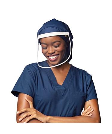 Satin-Lined Pro Scrub Cap, Adjustable Working Cap, Detachable Face Shield, Waterproof Bouffant Hat for Women, Rollable Shield Teal X-large