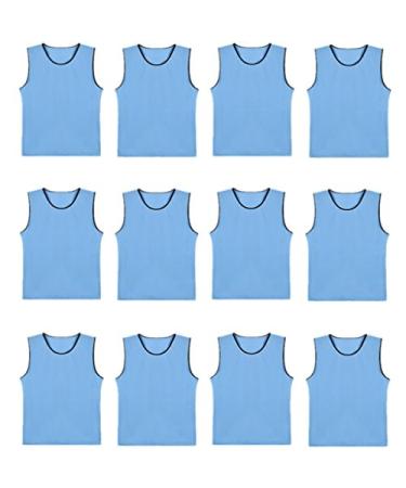 DreamHigh DH Soccer Sports Team Practice Pinnies Training Mesh Vests Youth -12 pcs Pack Sky Blue
