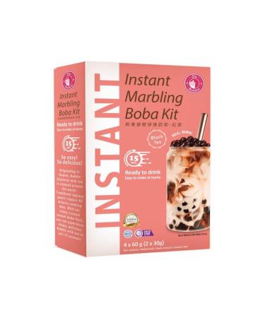O's Bubble Instant Marbling Boba Kit de th noir sucr (4 x 60 g) | Bubble Tea | Avec perles de tapioca et paille en papier